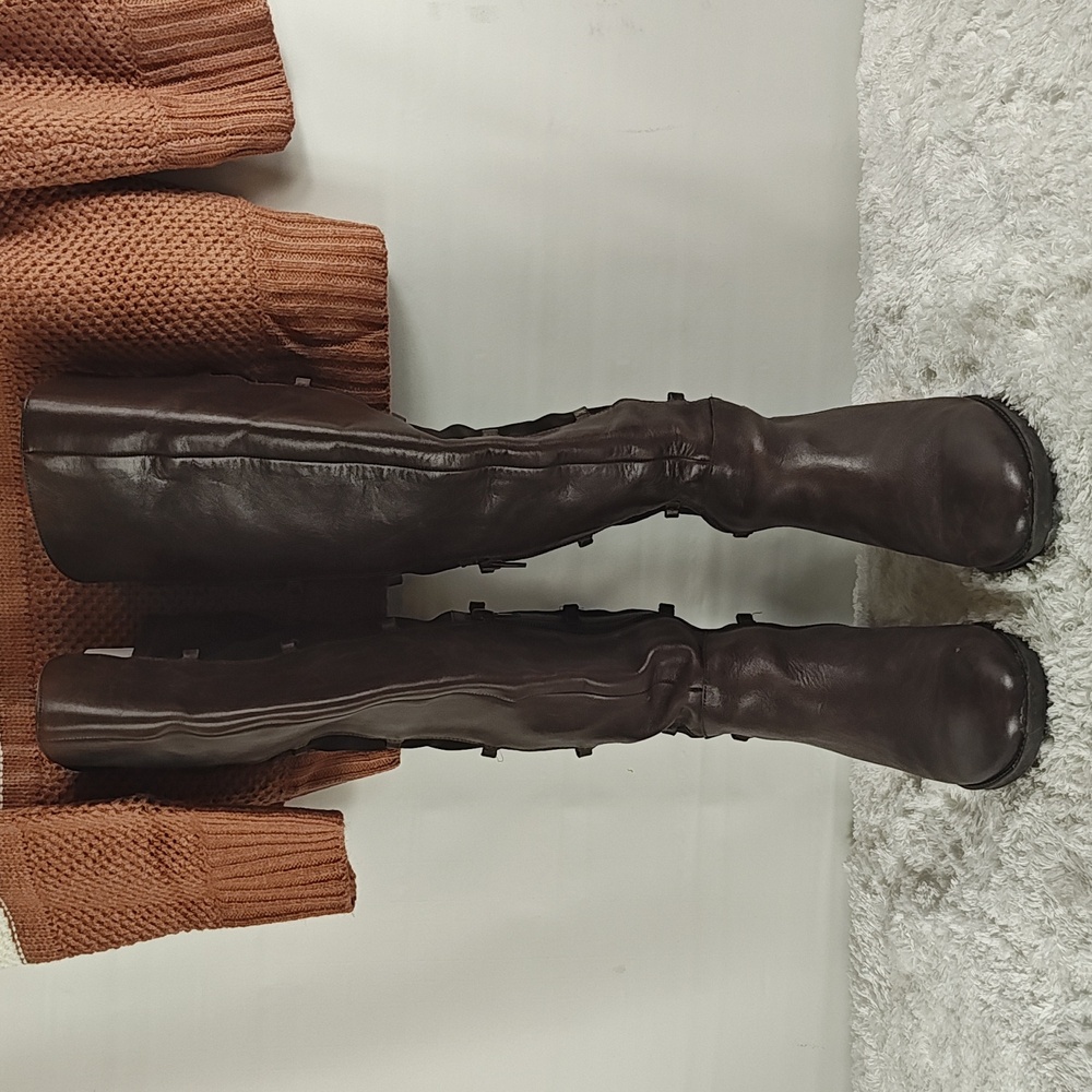Vince Camuto Knee High Lace up Brown Leather Boots without Laces Women size 7 - Picture 2 of 12